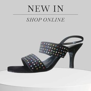 Jacqueline Ferrar 9.5 black heels with jeweled straps